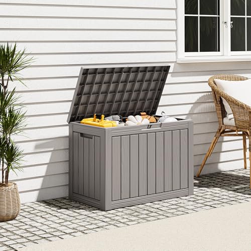 Oudoor Storage Deck Boxes Waterproof, Waterproof and UV Resistant Outdoor Storage Box Lockable Lid for Delivery Box, Indoor, Garden Tools, Pool Supplies, Patio (Grey, 45 Gallon) - color: Striped Grey, size: 45 Gallon