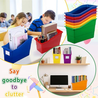 gisgfim 12 Pack Large Book Bins with Labels (Rainbow) - color: Rainbow