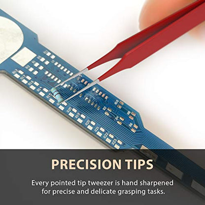 Ingrown Hair Tweezers | Pointed Tip | Red | 5 Pack | Precision Stainless Steel | Extra Sharp and Perfectly Aligned for Ingrown Hair Treatment & Splinter Removal For Men and Women | By Tweezees - size: 5 Pack
