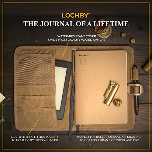 LOCHBY® Field Journal | Planner Cover | Water Resistant Waxed Canvas | Pen Loop | Included Tomoe River Notebook | Perfect for Travel, Art, Bullet Journal - color: Navy, size: A5 Hook