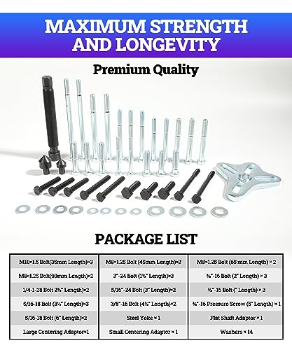 Zlirfy 46pcs Harmonic Balancer Puller Set,Flange Type Gear and Crank Puller,Power Steering Pulley Puller Installer Tool Set,Use with Harmonic Balancers,Crankshaft Pulleys and Gears