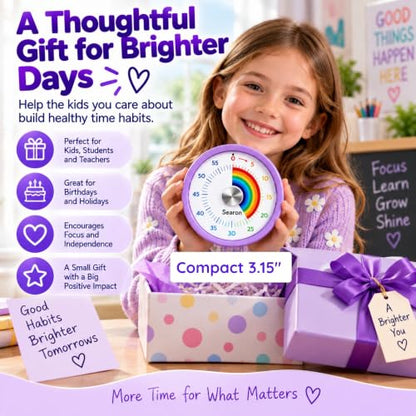 Magnetic Visual Timer for Classroom, 60-Minute Rainbow Dial, Purple - color: Purple