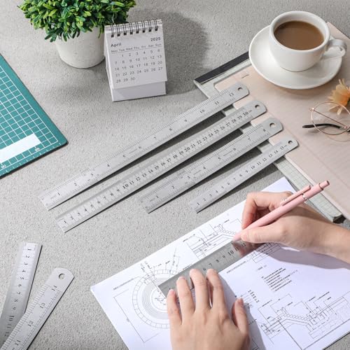 Eboot 8 Pack Steel Rulers 6, 8, 12, 14, 18, 40 Inch Metal Rulers - size: 6in+8in+12in+14in