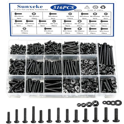516Pcs Nuts and Bolts Assortment Kit, Phillips Pan Head, Black - color: 516pcs-Black