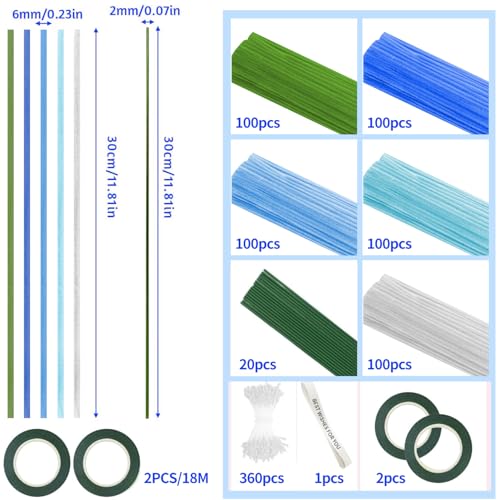 500 Pcs Pipe Cleaners Flower Kit,5 Colors Chenille Stems with Guide&Tools - color: Blue