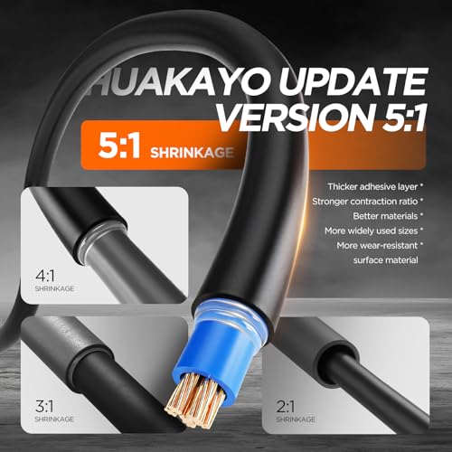 5:1 Heat Shrink Tubing Kit 365 PCS, Industry-Leading 5:1 Ratio Shrink Wrap Tubing Adhesive Lined, Heat Shrink Wire Connectors, Marine Grade Dual Wall, Waterproof Electrical Wire Tube Connectors(Black) - color: Black