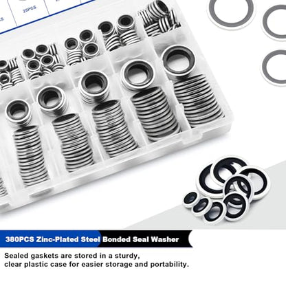 380 PCS Metric Bonded Sealing Washers -12 Sizes Crush Washers Kit - color: 380PCS Black Seal Washers
