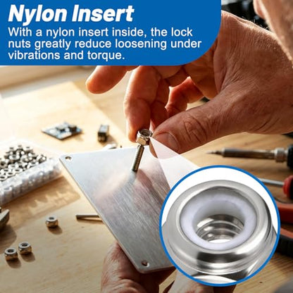 1/4"-20 Lock Nuts, 180Pcs Stainless Steel Hex Nylon Insert Locking nut - size: locknut-1/4" 180PCS