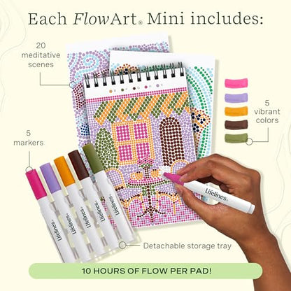Lifelines FlowArt Mini Activity Pads, 3-Pack, Dot-by-Letter Coloring Books - size: Minis, style: 3 Pack - Furry Friends, Pocket Positivity, Cafe Comforts