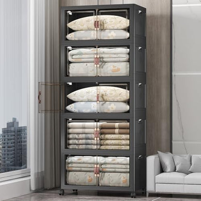 UAMFURI Stackable Storage Bins, 875QT Collapsible Drawers with 2 Lids - color: Dark-175QT, size: 5Pack with 2 top lids