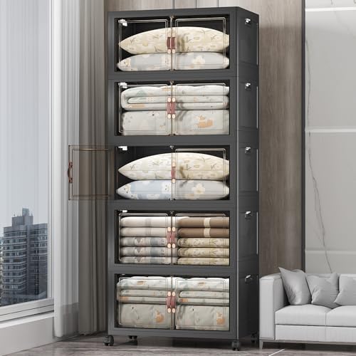 UAMFURI Stackable Storage Bins, 875QT Collapsible Drawers with 2 Lids - color: Dark-175QT, size: 5Pack with 2 top lids