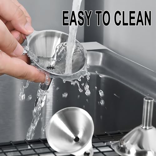 Funnels for Kitchen Bottle Filling, Lmoszuak Mini Stainless Steel Funnels, Multi-use Small Kitchen Funnel Set of 3, for Transferring Liquid, Fluid, Essential Oils, Powder,Tiny Spices,Dishwasher Safe - size: 3pcs mini Funnel set