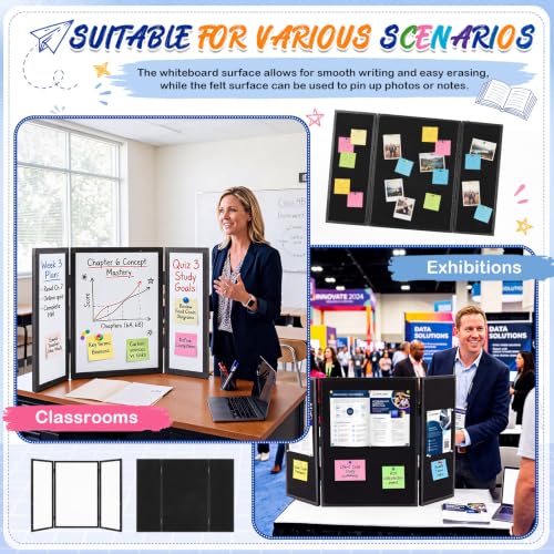 36 x 24 Trifold 3-Panel Display Board with Black Felt Board and Storage Bag - color: White-black, size: 36 x 24inch