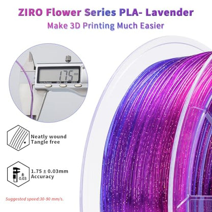 ZIRO Fast Color Change Twinkling PLA, 1.75mm 3D Printing Filament, Lavender - color: Lavender