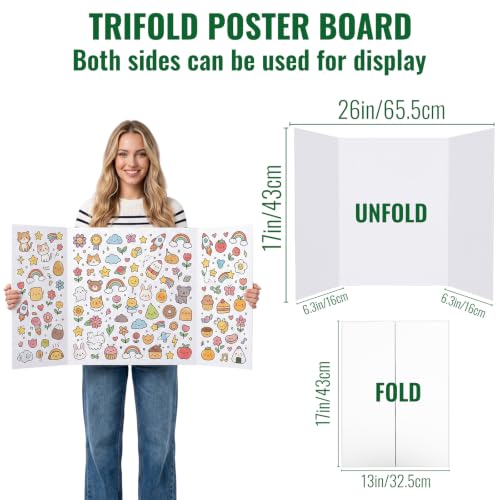 32 Pack Trifold Poster Board 26" x 17", Bulk Display Boards