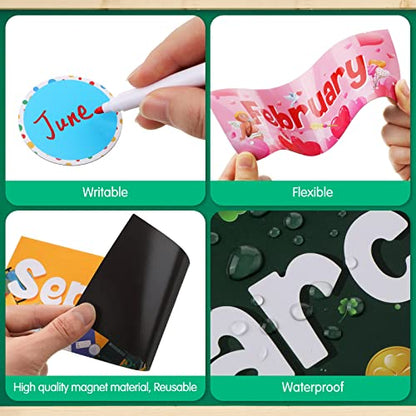 Geyee 52 Pcs Magnetic Holiday Monthly Headliners Include 12 Months of the Year Headers Seasonal Bulletin Board Border 31 Writable Round Confetti Accents 7 Rectangle Label(Cute) - style: Cute