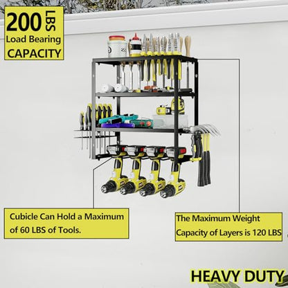 AZERPIAN Power Tool Organizer Heavy Duty Wall Mount Drill Tools Holder - size: 4 Slots 3Layers