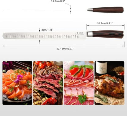 imarku Brisket Knife 12 Inch, Japanese High Carbon Stainless Steel - color: Black Brown Handle