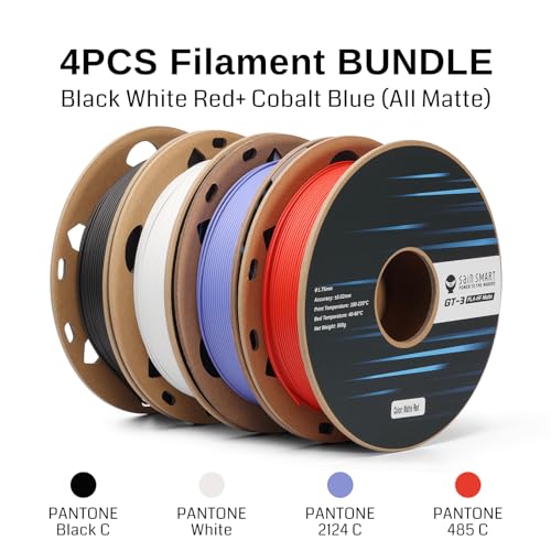 SainSmart GT-3 High-Speed Matte PLA Filament Pack, 4.4lbs (2kg), 3D Printer Filament Bundle Multicolor, 1.75mm 500g X 4 Spools in Total High Flowability Spiderman Color- Black, White, Red, Cobalt Blue - color: Spiderman Color- Black, White, Red, Cobalt Bl