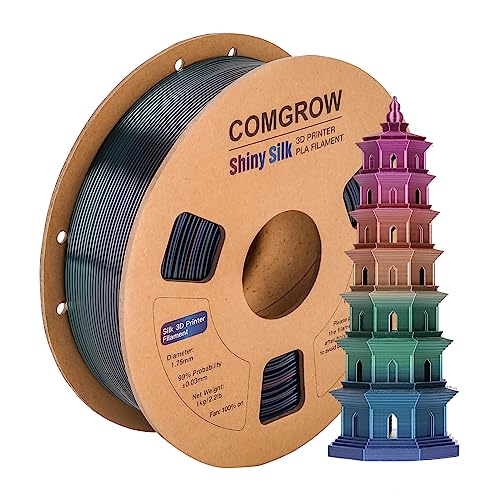 Comgrow Rainbow Colors Silk PLA 3D Printer Filament, PLA Filament 1.75mm, Dimensional Accuracy +/- 0.02 mm, 1KG Spool, Coextrusion 3D Filament with Shiny Silk Rainbow Universe - color: Rainbow Universe