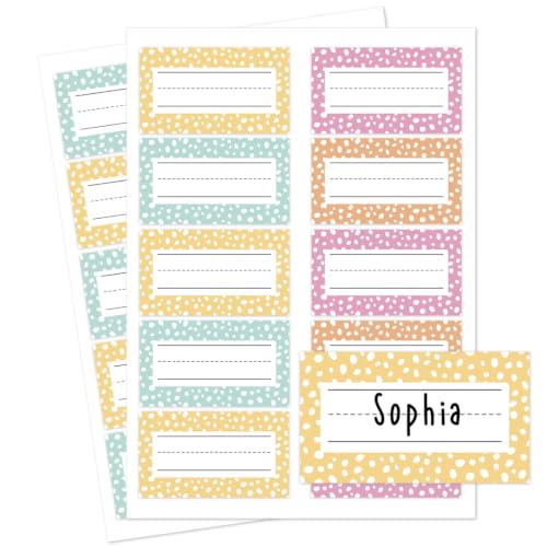 Andaz Press Desk Name Tags for Classroom, 20 Pack Waterproof Vinyl Student Name Labels 3.5 x 2 in, Write-On Cubby & Bin Labels, Bright Pastel Dots Back to School Name Plates - color: Bright Pastel Dots