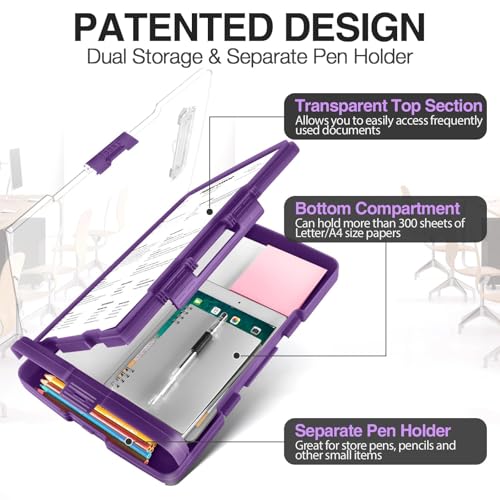 Sooez Original Clipboard with Dual Storage, Heavy Duty Clip Boards 8.5x11 - color: Purple