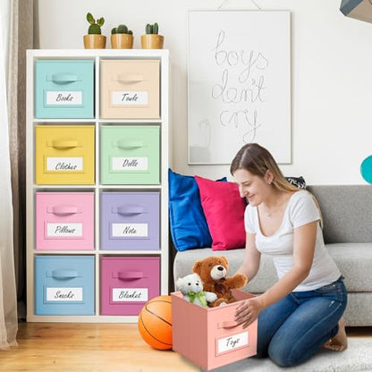 10 Pack Fabric Storage Cubes with Label 11" Collapsible Cube Bins, Macaroon - color: Macaroon, size: 11 Inch