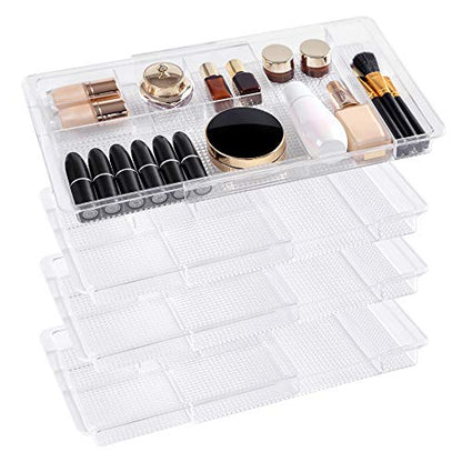 Oubonun Expandable Shallow Vanity Plastic Makeup Drawer Organizers, 4 Pack - size: 1.3" Height - 4 Pack