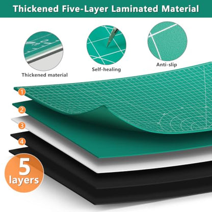 Ecraft 23"x47" Large Self Healing Non-Slip Cutting Mat, Double Sided 5-Ply Black Green Mat for Quilting, Sewing, Fabric, Crafts and Scrapbooking