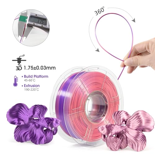 iSANMATE 3D Printer Filament, PLA Filament 1.75mm Dual Color Filament, Shiny Silk PLA Coextruded Filament, 3D Printing Filament Magic PLA,1 kg/Spool (Purple and Pink) - color: Purple + Pink, size: Silk PLA