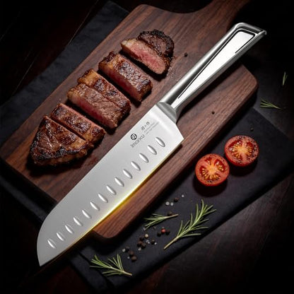 imarku Santoku Knife 7 Inch, Japanese Sharp High Carbon Stainless Steel - color: Brushed Silver