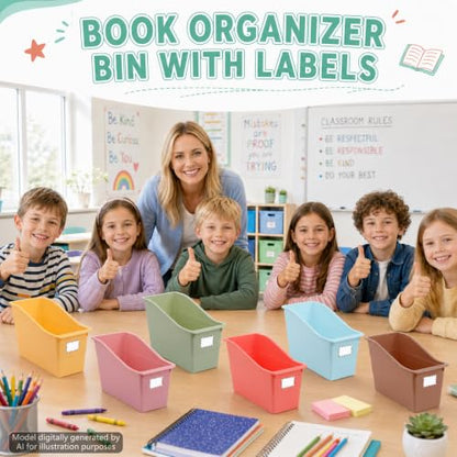 12 Pack Book Bins for Classroom with Labels, Blue Brown - color: Blue brown