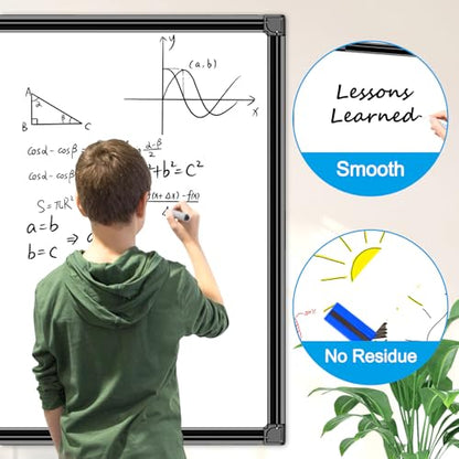 H-Qprobd 48"x30" Magnetic White Board Dry Erase Wall Mount Whiteboard - Office Home Classrooms White Board Hanging Writing Board with Black Aluminum Frame - size: 48"W x 30"H