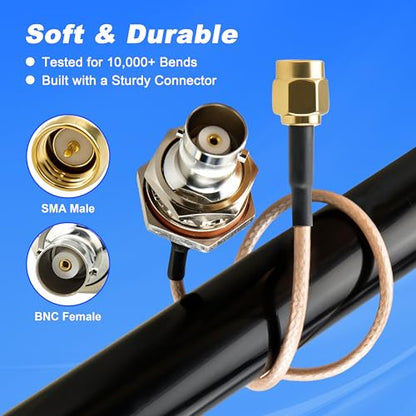 BOOBEIE 2-Pack SMA to BNC Bulkhead Cable 7.87inch RG316 SMA Male to BNC Female with Hex Nut Pigtail 50Ohm Low Loss for Ham Radio Antenna Scanner WiFi Router - size: SMA to BNC Bulkhead RG316 Cable 0.65ft