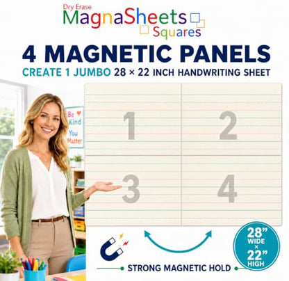 MAGNASHEET Squares Jumbo 4 Panel Magnetic Dry Erase Handwriting Paper