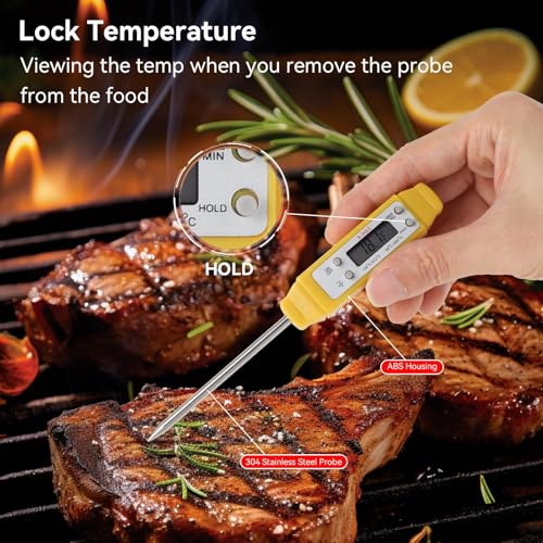 Akozon Digital Food Thermometer Automatic Calibration Pen High Accuracy Electronic Pocket Thermometer Yellow Home and Family Appliance and Decor - color: Yellow