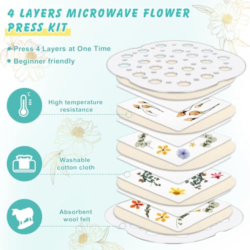 Coldairsoap Microwave Flower Press Kit for Adults 4 Layers 8" x 8"