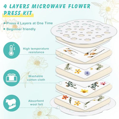 Coldairsoap Microwave Flower Press Kit for Adults 4 Layers 8" x 8"