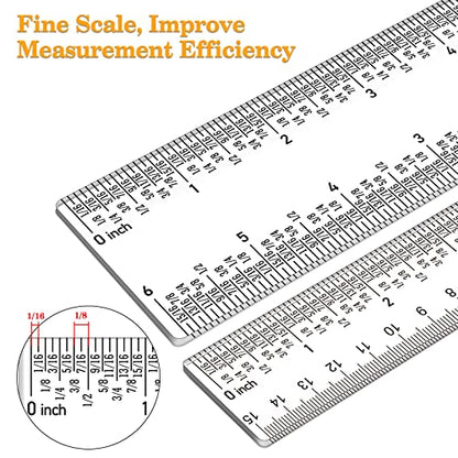2 PCS 6"/12" Clear Acrylic Ruler Zero-Centering Ruler with Inches & Metric Measuring Tool 12" and 6" Inch Straight Edge Rulers for Scrapbooking Card-Making Student School Office Home Tool - color: 2 PCS 6"/12"