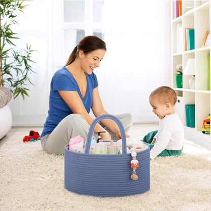 COMSE Large Cotton Rope Baby Diaper Caddy Organizer, Folkstone Gray - color: Folkstone Gray, size: Large