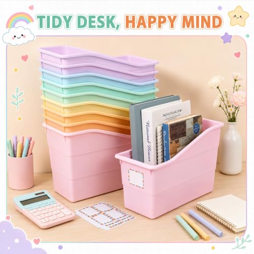 gisgfim 12 Pack Large Book Bins with Labels (Pastel) - color: Pastel