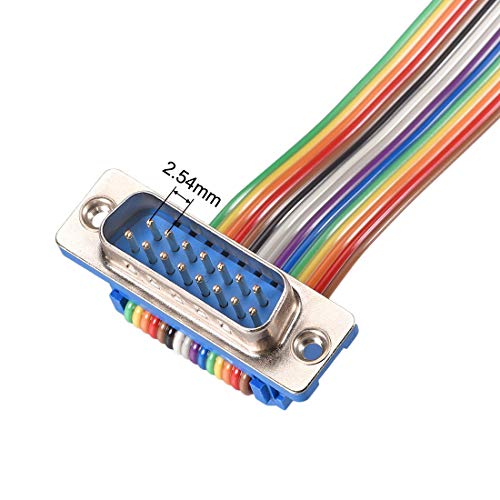 uxcell IDC Rainbow Wire Flat Ribbon Cable DB15 Male to DB15 Female 19.7"