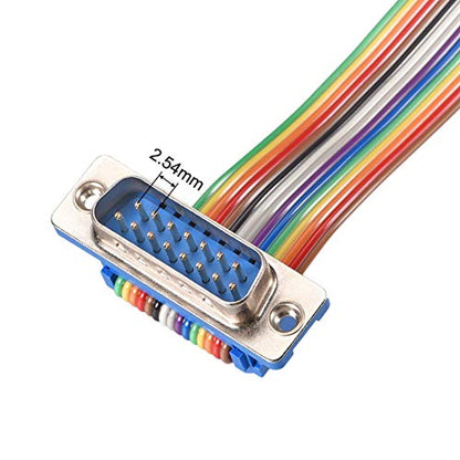 uxcell IDC Rainbow Wire Flat Ribbon Cable DB15 Male to DB15 Female 19.7"