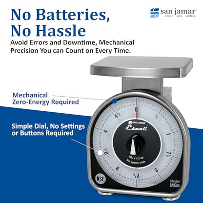 Escali Mechanical Dial Scale 5 Lb X 0.5 Oz - style: San Jamar SCMDL5 Mechnical Dial Food/Kitchen Scale, 5 lb Capacity
