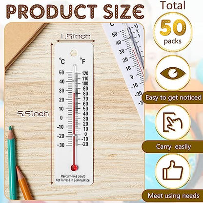 Maitys 50 Pcs Science Thermometers Mercury Free Student School Supplies Boiling Point Dual Scale Thermometers for Classroom Teaching Tools (White) - color: White