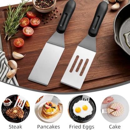 2-Pieces Small Metal Spatula Set, Mini Metal Spatulas for Kitchen Use, Stainless Steel Spatula for Flipping, Serving, Turning Pancakes, Eggs, Brownies, Cookies, Cakes (1 PC SLOTTED+1PC SOLID) - color: 1 PC SLOTTED+1PC SOLID