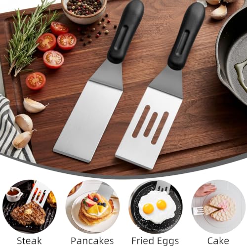 3-Pieces Small Metal Spatula Set, Mini Metal Spatulas for Kitchen Use, Stainless Steel Spatula for Flipping, Serving, Turning Pancakes, Eggs, Brownies, Cookies, Cakes (2 Pack Slotted+1 Pack Solid) - color: 2 Pack Slotted+1 Pack Solid
