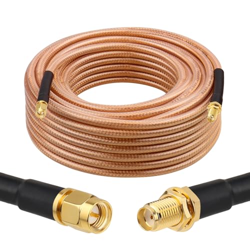 XRDS -RF RG8X SMA Extension Cable, Low Loss SMA Male to SMA Female Coaxial Cable (50 Ohm), High-Density Braided Copper Shielding for WiFi Antenna, 4G 5G LTE Router, Helium Miner, Ham Radio 35FT - size: 35FT