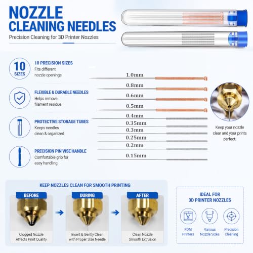 3D Printer Nozzle Cleaning Kit with Bag 22PCS Nozzle Cleaning Needles Kit