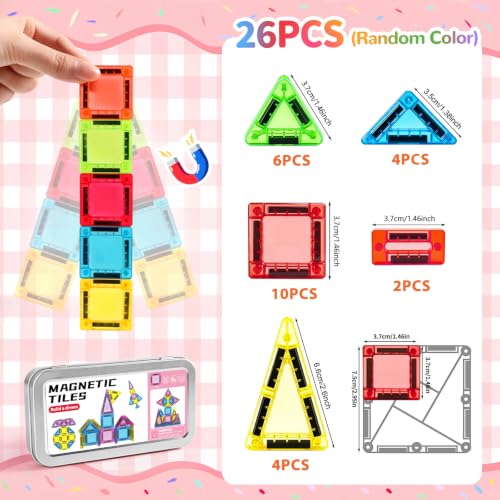 Travel Magnetic Tiles, 26Pcs Mini Magnet Tiles with Case - color: Color-1